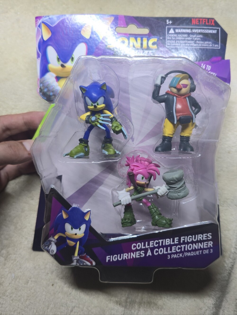 Sonic Prime 3 Pack Collectible Figures Sonic Boscage Maze, Dr. Don't, & Amy